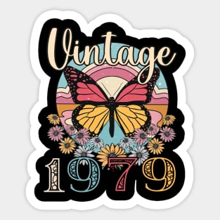 Floral Butterfly Retro Vintage 1979 44th Birthday Sticker